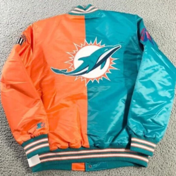 Starter Miami Dolphin Jacket Mens Large Orange Blue Varsity Bomber Super Bowl - Picture 12 of 12